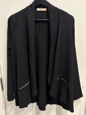 NWT Flowy Black Top with Gold Zipper Details